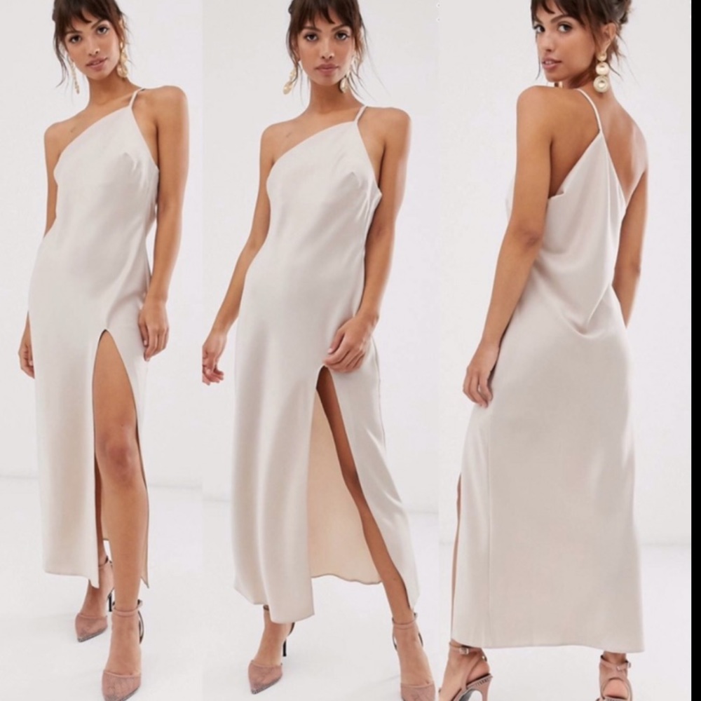 ASOS Design one shoulder maxi dress in satin Sz 6